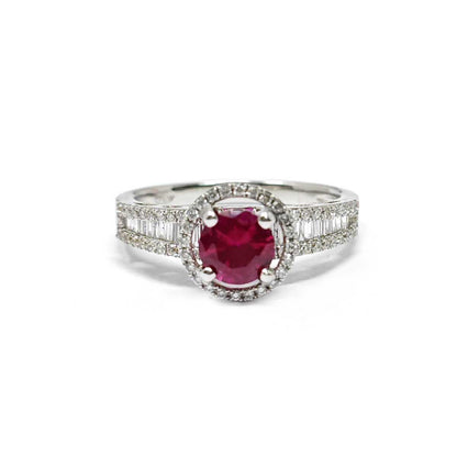Anello Solitario con Diamanti e Rubino CT 0.82