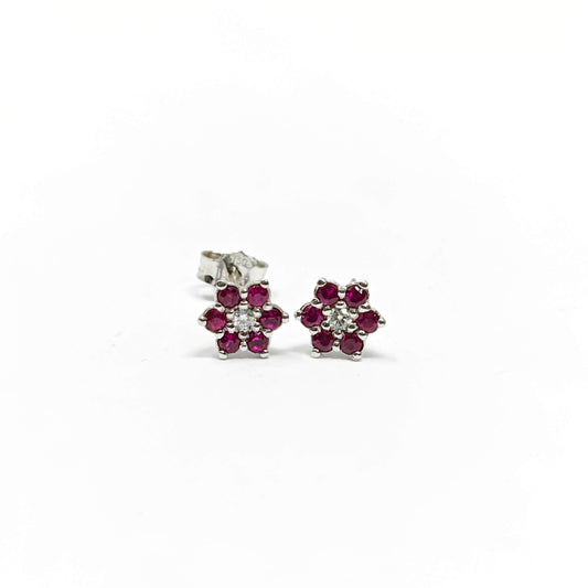 Orecchini Fiore con Rubini CT 0.28 e Diamanti CT 0.06