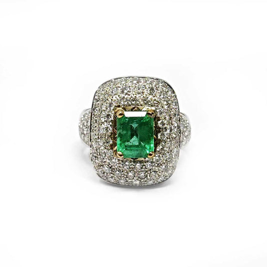 Anello con Smeraldo CT 1.93 Zambia e Diamanti CT 1.59