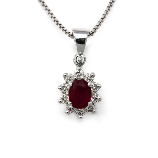 Pendente Cestello con Rubino CT 0.18 e Diamanti CT 0.10