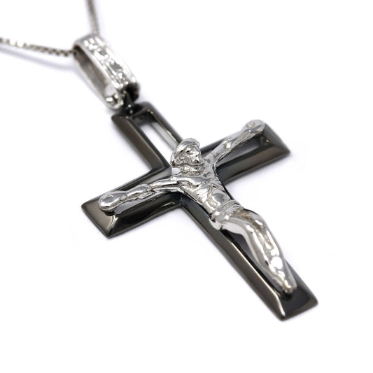 Pendente Croce Cristo in Oro Bianco con Diamanti