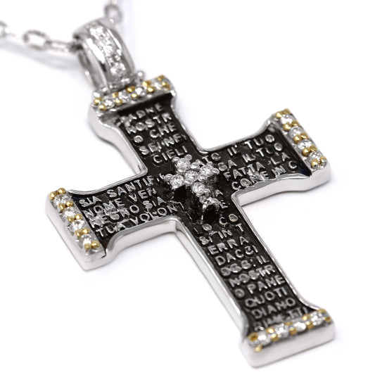 Pendente Croce Preghiera Padre Nostro con Diamanti  CT 0.20