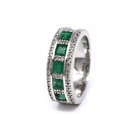 Anello Veretta con Smeraldi CT 0.96 e Diamanti CT 0.22