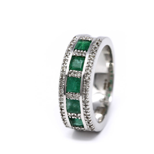 Anello Veretta con Smeraldi CT 0.96 e Diamanti CT 0.22
