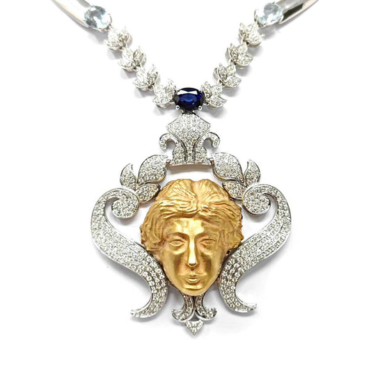 Girocollo con Viso Greco con Diamanti Zaffiro a Acquamarina Mod. GALATEA