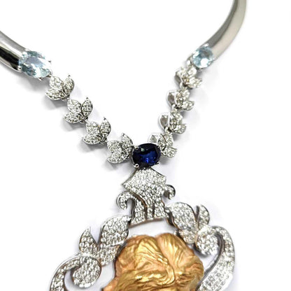 Girocollo con Viso Greco con Diamanti Zaffiro a Acquamarina Mod. GALATEA