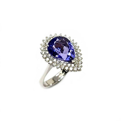 Anello Goccia di Tanzanite CT 4.45 e Diamanti CT 0.61