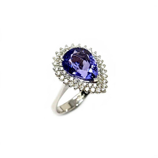Anello Goccia di Tanzanite CT 4.45 e Diamanti CT 0.61