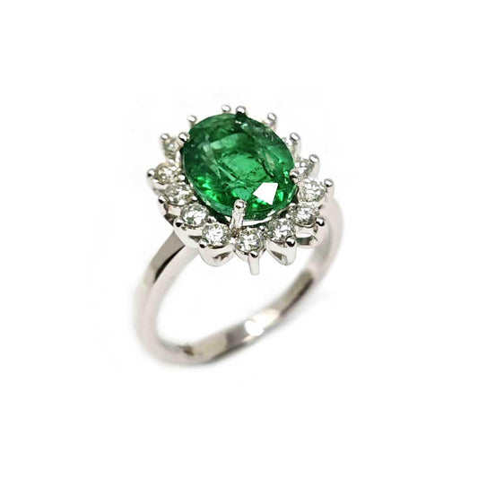 Anello con Smeraldo CT 3.02 Certificato e Diamanti CT 0.60