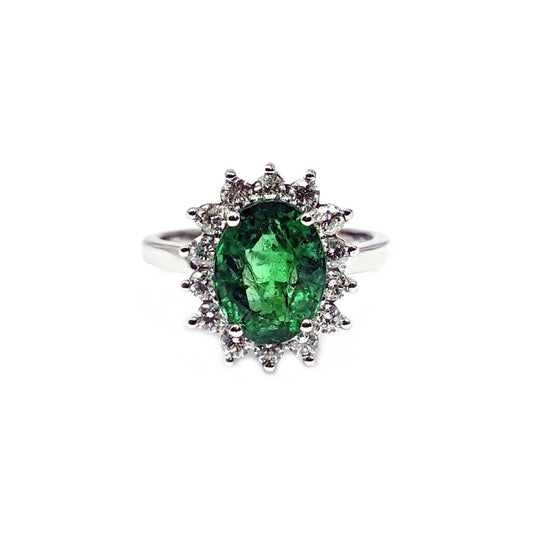 Anello con Smeraldo CT 3.02 Certificato e Diamanti CT 0.60