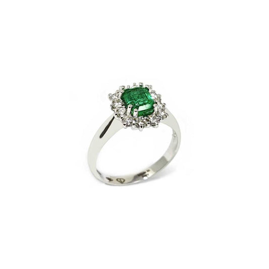 Anello con Smeraldo CT 0.84 e Diamanti CT 0.30