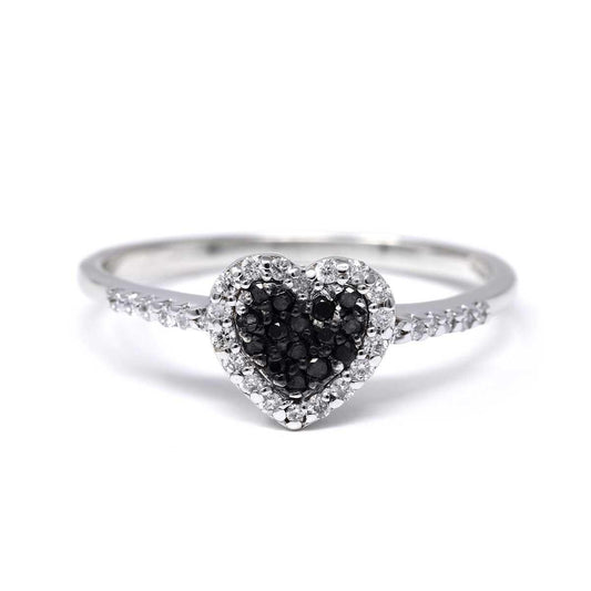 Anello a Cuore con Diamanti Bianchi CT 0.14 e Neri CT 0.09