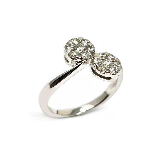 Anello Contrarie 2 Rosette con Diamanti CT 0.58