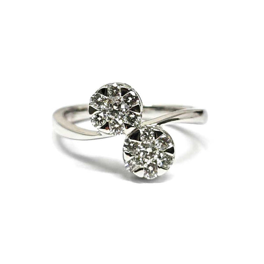 Anello Contrarie 2 Rosette con Diamanti CT 0.58