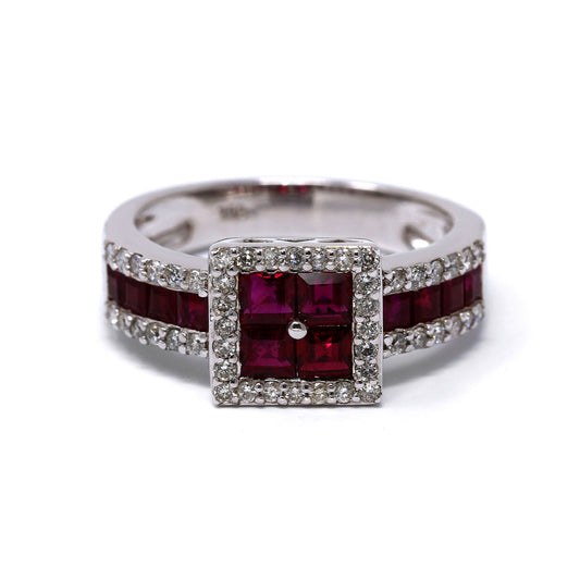 Anello con Rubini taglio Quadrato e Diamanti Bianchi | Made in Italy