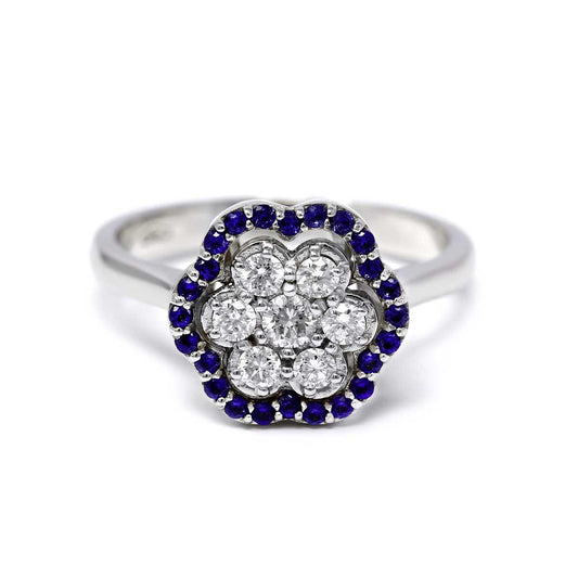 Anello Linea Fiore con 24 Zaffiri TD CT 0.24 e 7 Diamanti CT 0.36