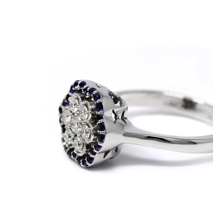 Anello Linea Fiore con 24 Zaffiri TD CT 0.24 e 7 Diamanti CT 0.36