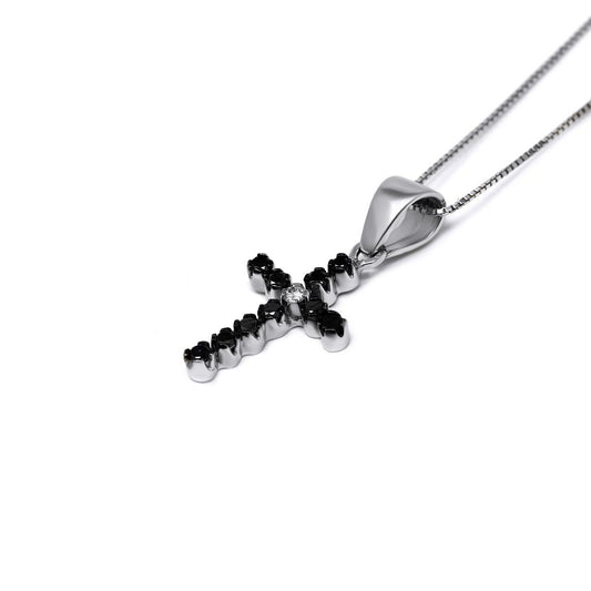 Pendente Croce con Diamanti Neri CT 0.24 e Bianco CT 0.02