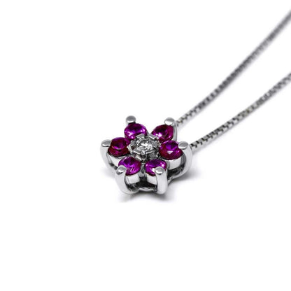 Pendente Linea Fiore con Diamanti CT 0.04 e Rubini CT 0.24