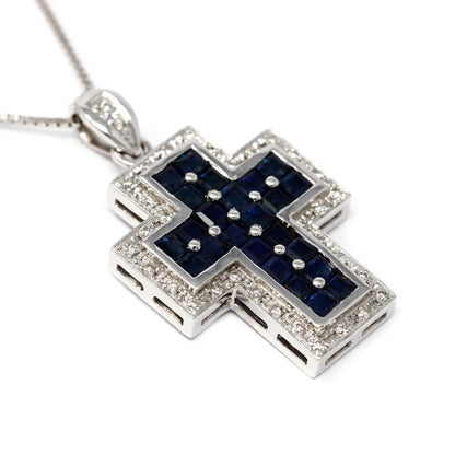 Pendente Croce con Diamanti  CT 0.17 e Zaffiri  CT 0.83