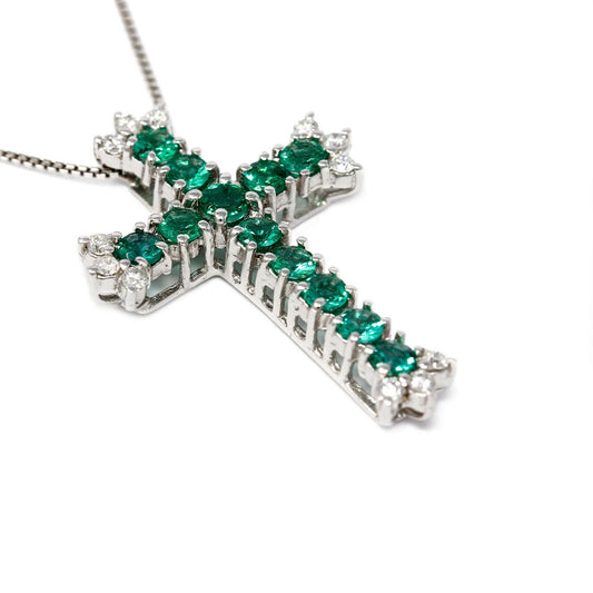 Pendente Croce con Diamanti  CT 0.24 e Smeraldi  CT 0.83