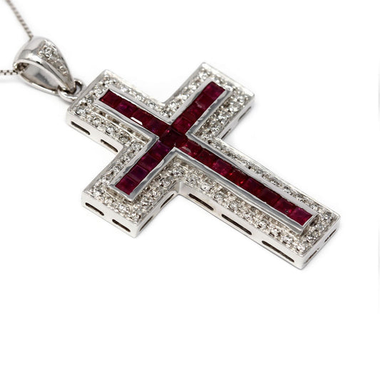 Pendente Croce con Diamanti  CT 0.30 e Rubini  CT 1.33