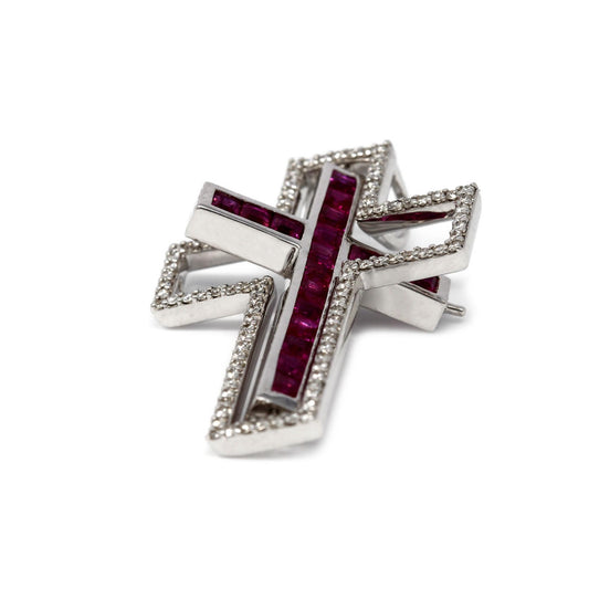 Pendente Croce Girevole con Diamanti CT 1.29 e Rubini CT 0.77