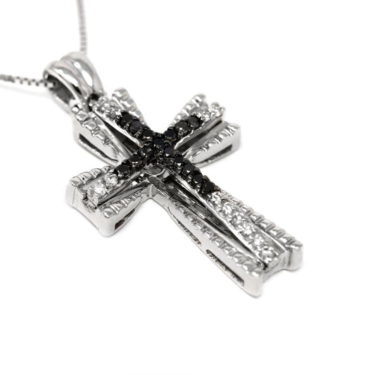 Pendente Croce con Diamanti Neri CT 0.08 e Bianchi CT 0.06