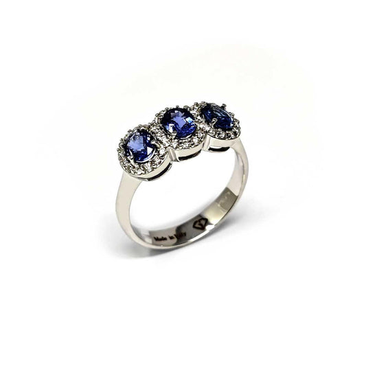 Anello Trilogy con Zaffiri CT 1.65 e Diamanti CT 0.29