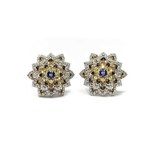 Orecchini Fiore con Zaffiri CT 1.74 e Diamanti CT 5.52