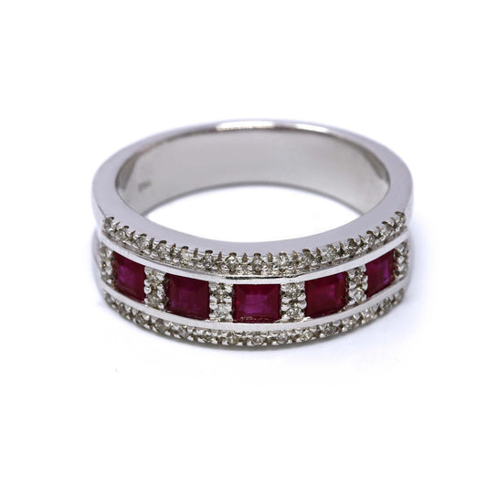 Anello Fascia con Rubini CT 1.31 e Diamanti CT 0.23