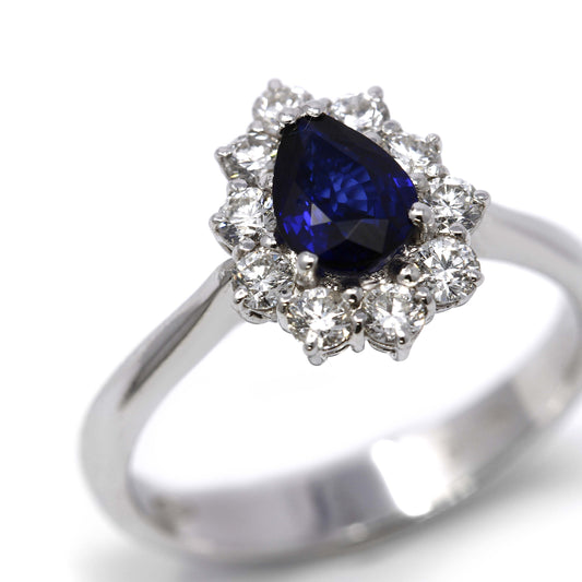 Anello a goccia con Zaffiro 0.75 e Diamanti CT 0.46