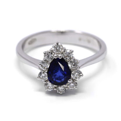 Anello a goccia con Zaffiro 0.75 e Diamanti CT 0.46