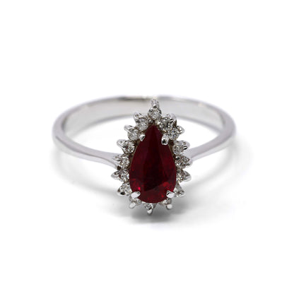 Anello a goccia con Rubino CT 1.05 e Diamanti CT 0.21