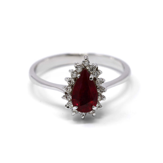 Anello a goccia con Rubino CT 1.05 e Diamanti CT 0.21