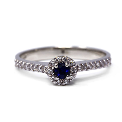 Anello tondo con Zaffiro CT 0.10e Diamanti Bianchi CT 0.22