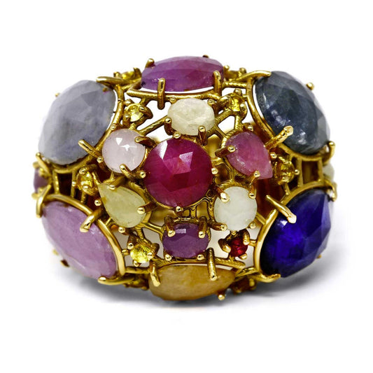 Anello in Oro Giallo con Corindone e Tsavorite