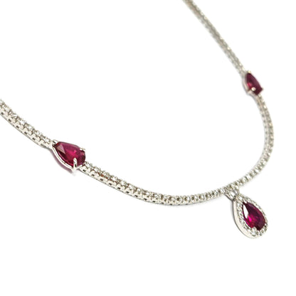 Girocollo Tennis con Diamanti CT 1.64 e Rubini a Goccia CT 3.30