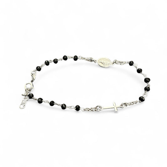 Bracciale Rosario in Argento 925 con pietre  nere