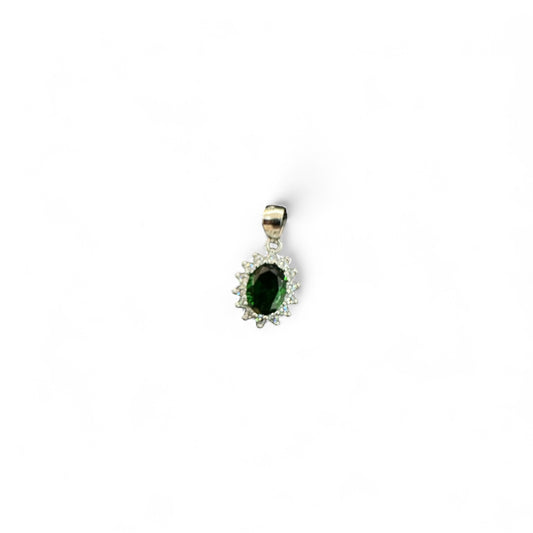 Pendente Cestello in Argento 925 con Pietra Verde 9x7
