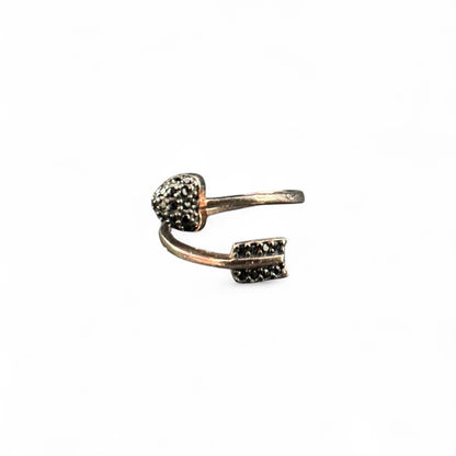 Anello in Argento 925 Rosa con zirconi neri mis 15 Regolabile