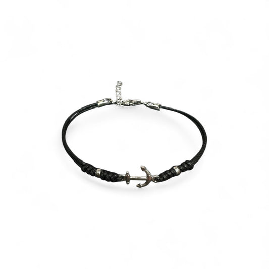 Bracciale ancora in argento con cordoncino