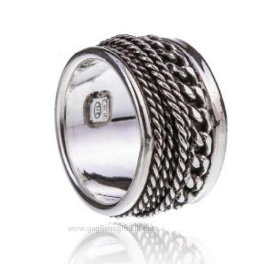Anello a corde nautiche e filigrana etrusca in Argento 925 mis 19