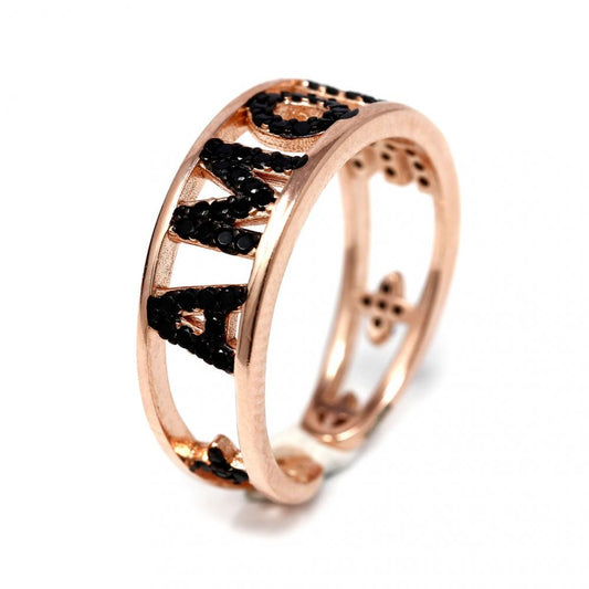 Anello Amore in Argento con Zirconi Neri mis 14 Regolabile