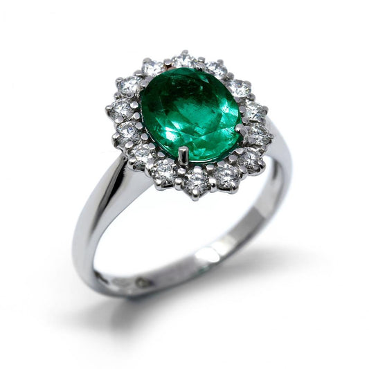 Anello a cestello con Smeraldo Colombiano e Diamanti