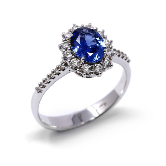 Anello a Cestello con Zaffiro CT 1.13 e Diamanti CT 0.45