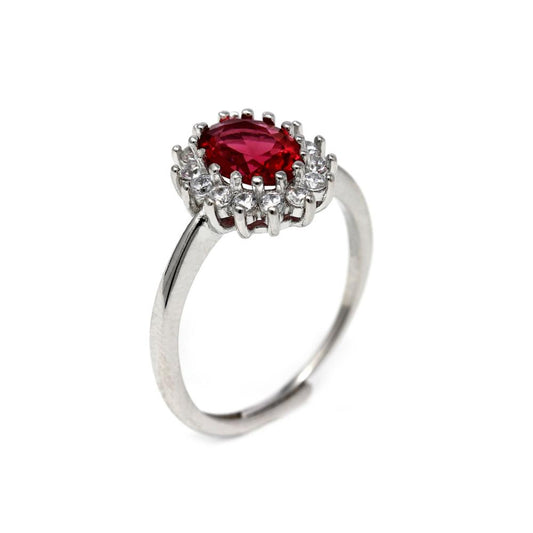 Anello Cestello in Argento 925 con Pietra Rossa 9x7 mis 14 Regolabile