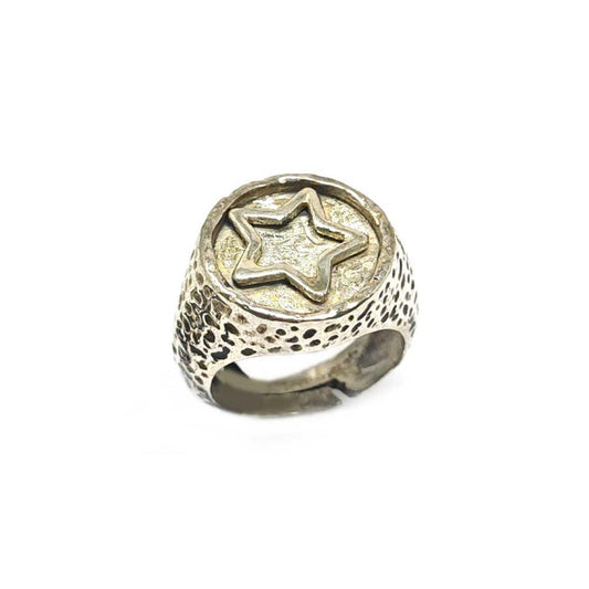 Anello Chevalier con Stella Centrale Ovale in Argento 925 mis 12 Regolabile