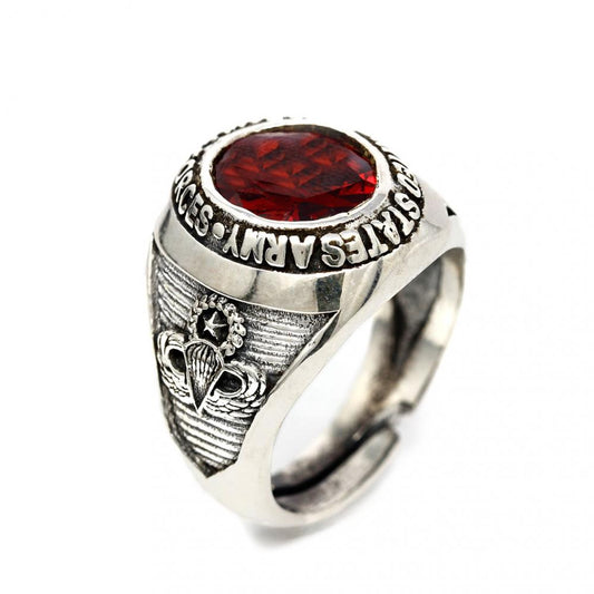 Anello Chevalier Ovale in Argento 925 con Pietra Rossa al Centro mis 23 Regolabile