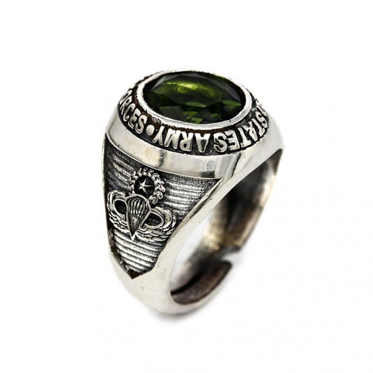 Anello Chevalier Ovale in Argento 925 con Pietra Verde al Centro mis 23 Regolabile